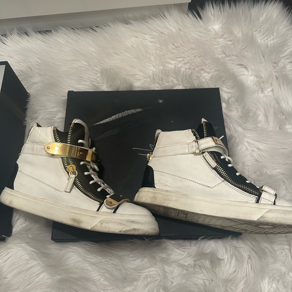 Giuseppe Zanotti Leather sneaker high top gold white and black size 38. Used - Picture 2 of 7